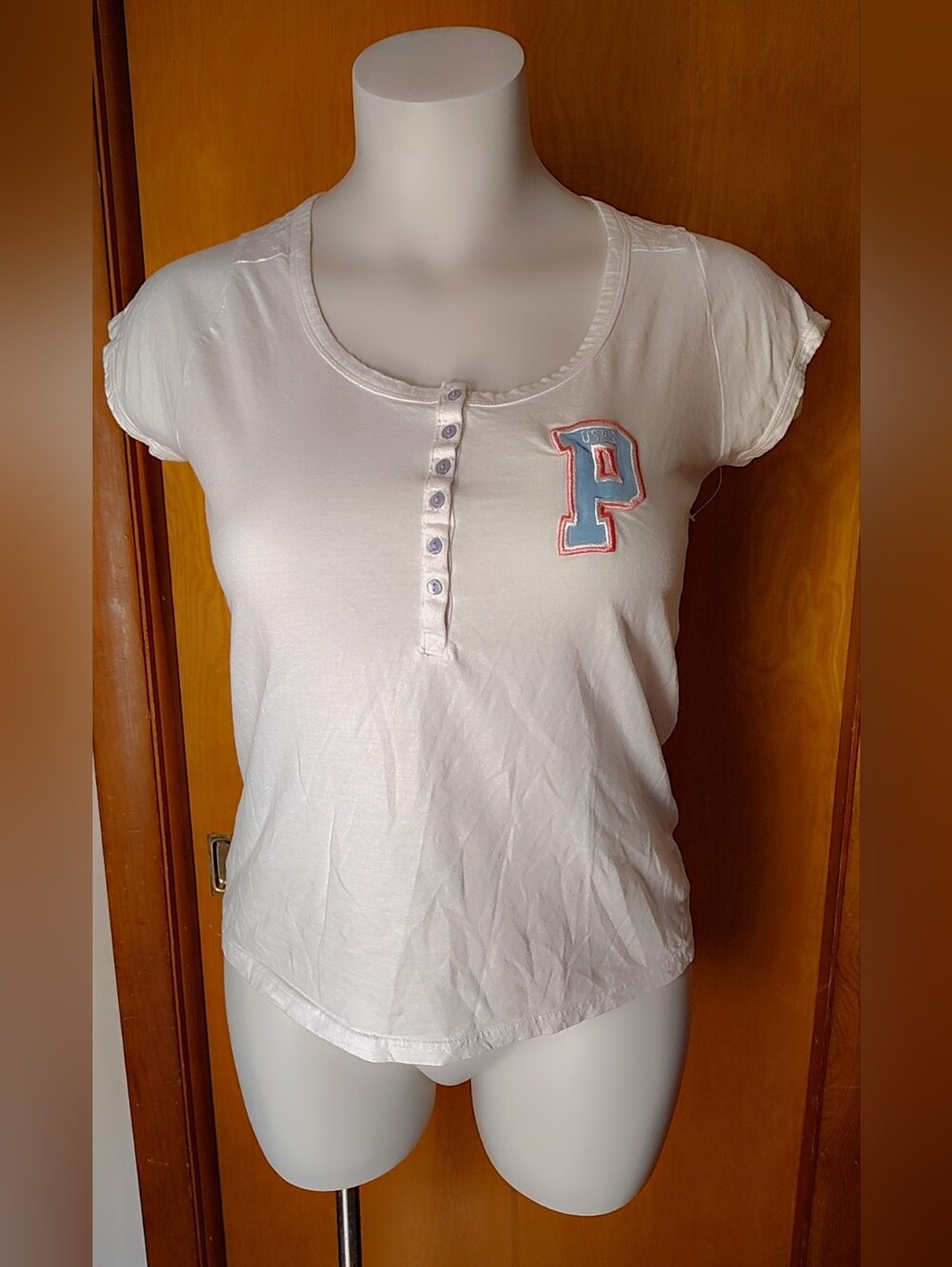 NWT U.S. Polo Assn. White Henley Tee with "P" Patch Size XL